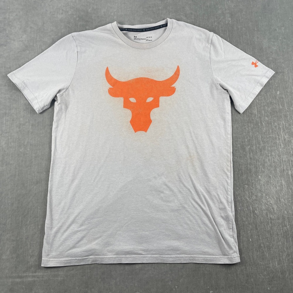 Under Armour Mens Large Gray T-Shirt Project Rock Brahma Bull Graphic Tee
